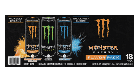 Monster Energy Drink Variety Pack, Original, Electric Blue & Orange Dreamsicle, 18 Pack (16 fl oz Cans)