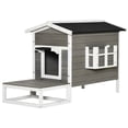 thumbnail image 2 of Pawhut Wooden Large Cat House Elevated Indoor Outdoor with Porch and Balcony, 2 of 9