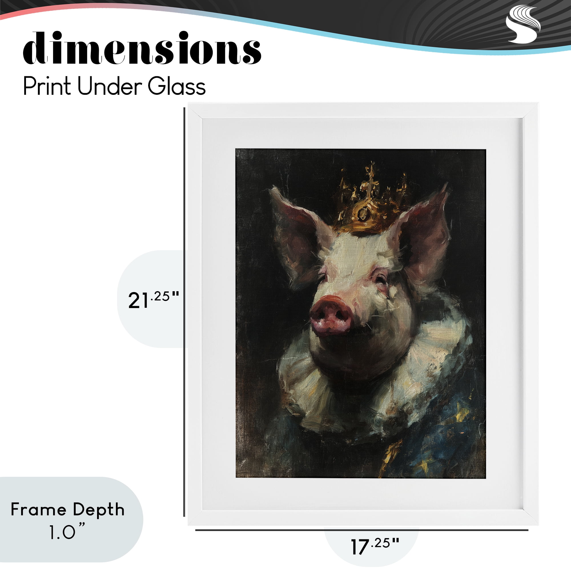 Stupell Industries Crowned Imperial Pig White Framed Print Under Glass, design by Svetlana Aleynikova