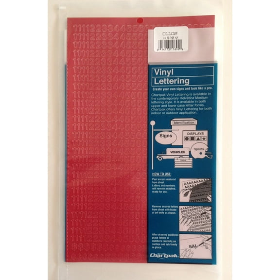 Chartpak 1/4-inch Red Stick-on Vinyl Numbers (01102), 3 PACKS