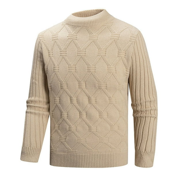 Pisexur Chandails Hommes Doux et Confortables Chandails d'Automne Tricot pour Hommes Col Roulé Simulé Vintage Col Rond Couleur Unie Chandail Élastique Texture Molletonnée Tendance Manteau Chandail Kaki,G
