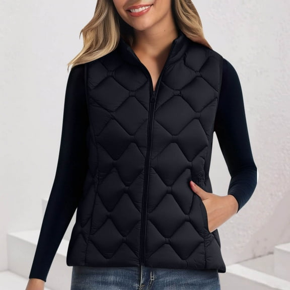 gbyLJF Women's Quilted Vest Solid Color Stand Collar Sleeveless Puffer Vest Lightweight Zip Up Padded Waistcoat with Pockets