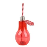 Holiday Time Red Bulb Tumbler, Red Color, Plastic, Bulb Shape with Straw