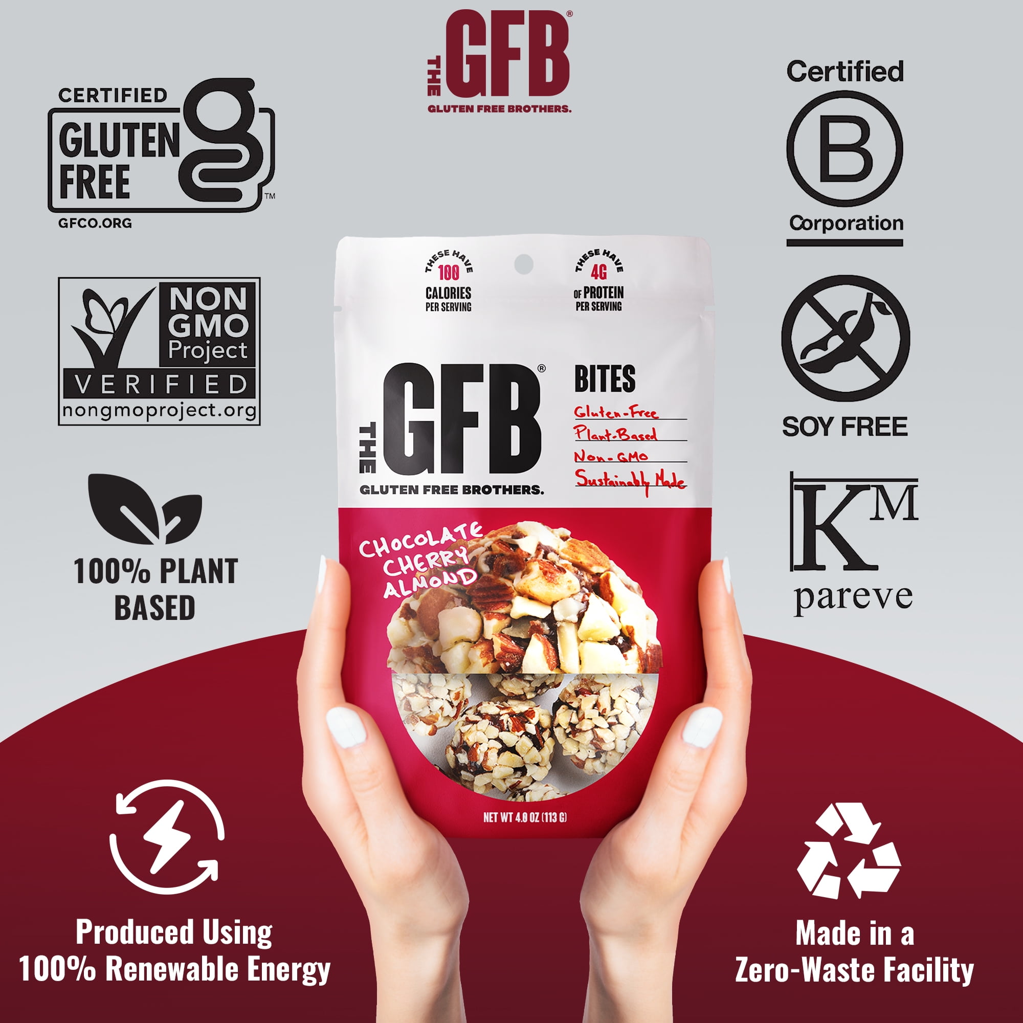 The Gluten Free Brothers Chocolate Cherry Almond Bites - Gluten Free Protein Balls – Non GMO, Soy Free, Vegan – Snack Size Plant Based Protein Energy Balls, 4 Oz (6 Count)