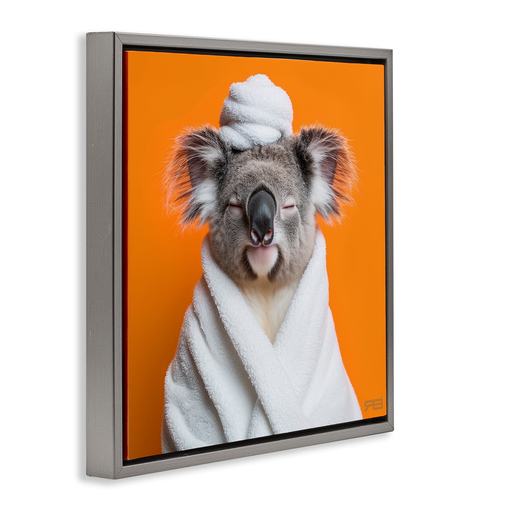 Stupell Industries Relaxed Bathtime Koala Bath & Laundry Painting Gray Floater Framed Canvas Art Print Wall Art, 18 x 18
