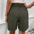 thumbnail image 7 of BRGZLK Women Shorts Casual Cotton Solid Color Summer Button Elastic High Waist Shorts Pleated Short Beach Vacation Straight Leg Pants, 7 of 7