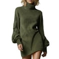 thumbnail image 2 of Female Long Sleeve Dress Mock Neck Slim Fit Bodycon Mini Dresses Green S, 2 of 9