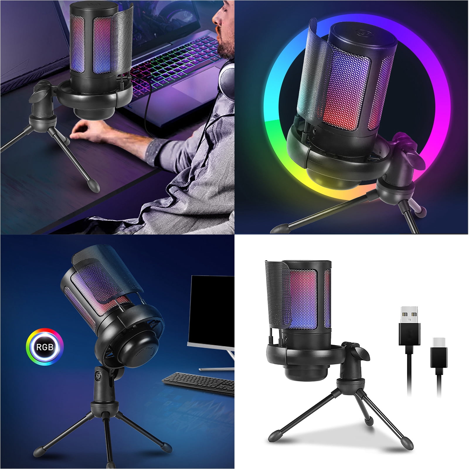 USB Condenser Microphone 192kHz Adjustable Lighting for Gaming and Streaming Podcasting Live Singing Mic Computer Mic