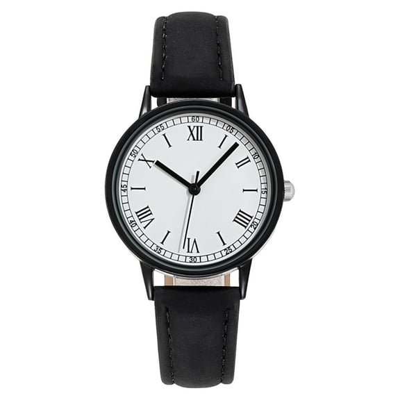 Women's Digital Quartz WatchBrushed Leather StrapSimple Black Back GlassLarge Dial Design