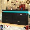 thumbnail image 2 of ChVans Black Dresser with LED Light and Charging Station, Modern Wood Dresser with Wide Drawers and Metal Handles, 7 drawer dresser for Bedroom, Living Room, Entryway, Hallway, 2 of 9