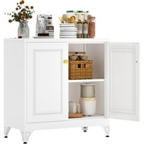Buffet Cabinet with Storage, 33" H Metal Sideboard Cabinet 2 Doors, White Kitchen Pantry with Adjustable Shelf, Coffee Bar Cabinets, Small Sideboard Storage for Kitchen, Living Room, Office