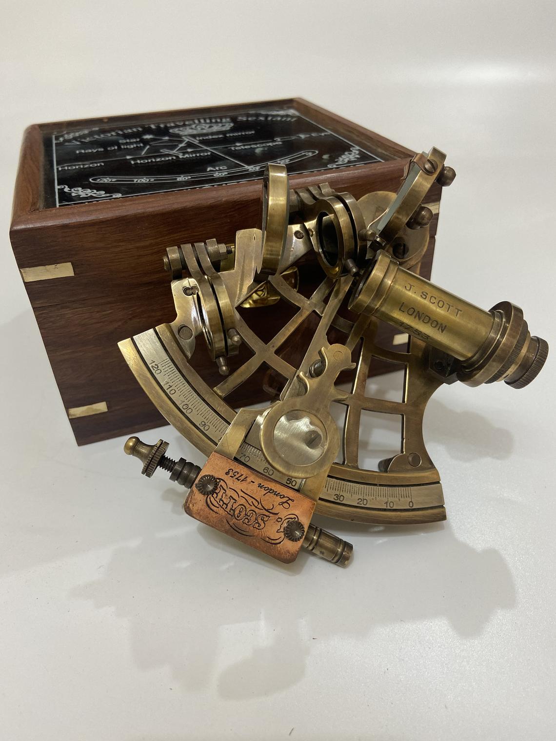 Vintage Reproduction Kelvin & Hughes Nautical Sextant – Solid Brass Maritime Working Instrument