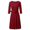 thumbnail image 4 of Baberdicy Casual Dress Women Fashion Round Neck Solid Three Quarter Sleeve Dress Party Dress Sundress Red L2, 4 of 8