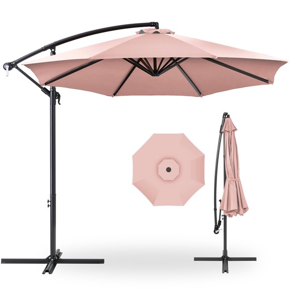 Best Choice Products 10ft Offset Hanging Outdoor Market Patio Umbrella w/ Easy Tilt Adjustment - Rose Quartz