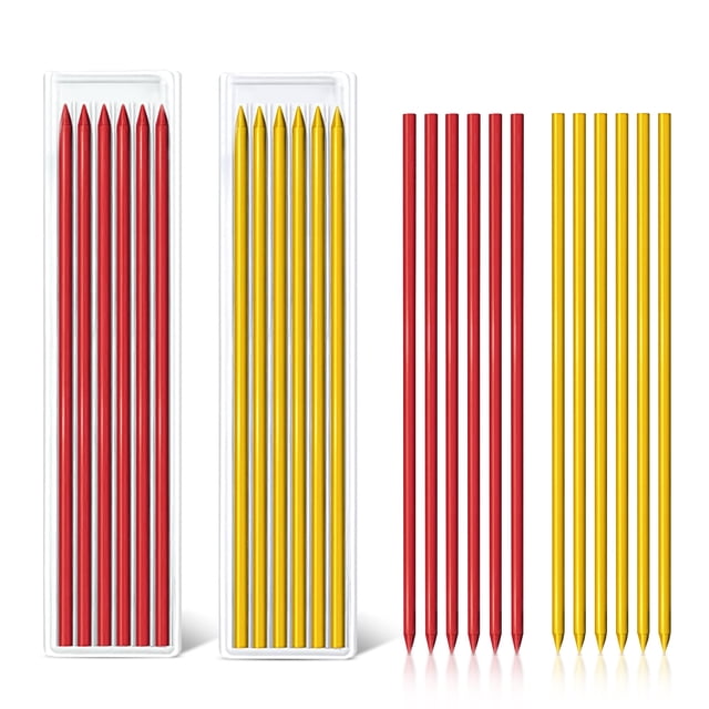 Langgg Ensemble de 2 Boîtes de Crayons de Marquage pour Charpentier, Outils de Peinture, Accessoires, Crayons de Menuiserie Jaunes et Rouges
