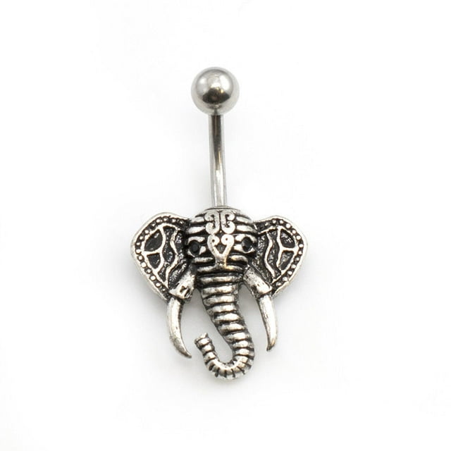 Belly Button Ring with Elephant Design 14G Surgical Steel