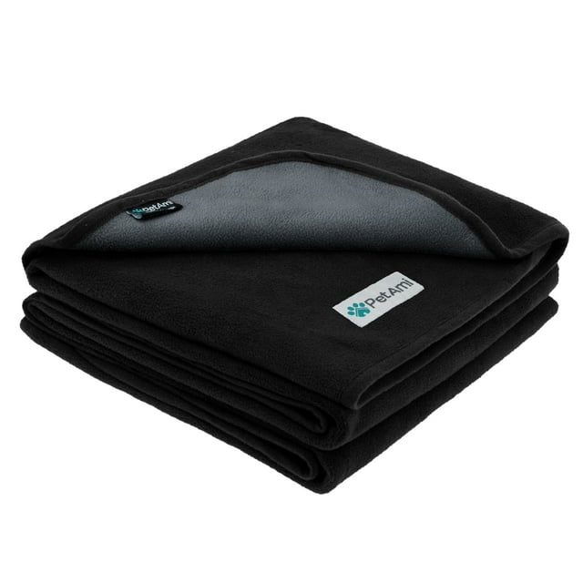 PetAmi Couverture Imperméable pour Petits et Moyens Chiens, Couverture pour Chiot, Protection de Canapé, Jeté Lavable en Polaire pour Chat, Protecteur de Meubles, Réversible en Peluche Douce, 29x40 Noir/gris