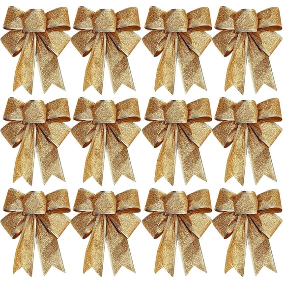 Christmas Bow Ornaments Xmas Tree Glitter Craft Bowknot Xmas Wreath Garland Decorative Ribbon Shiny Bows Christmas Decoration