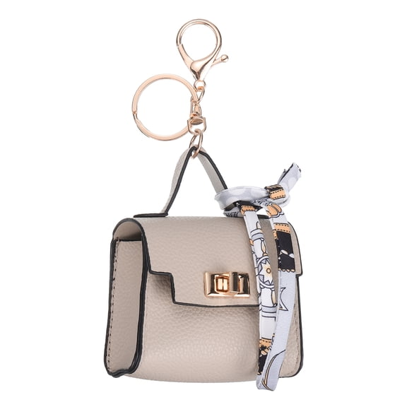 Mini Backpack Keychain, Cute Coin Purse Keychain PU Leather Backpack Purse Key Chain, Beige