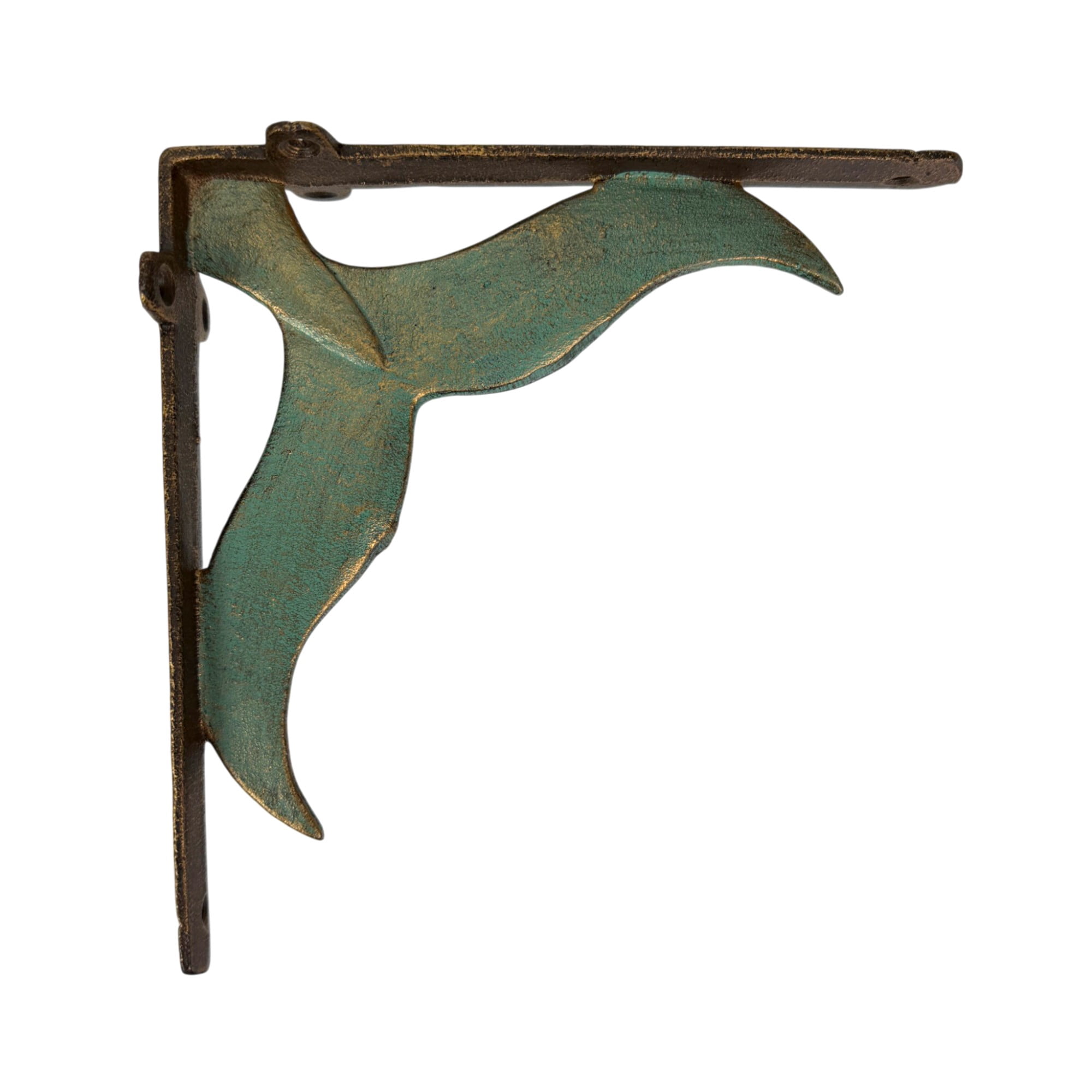 Zeckos Bronze and Verdigris Cast Iron Whale Tail Wall Shelf Brackets Set of 2