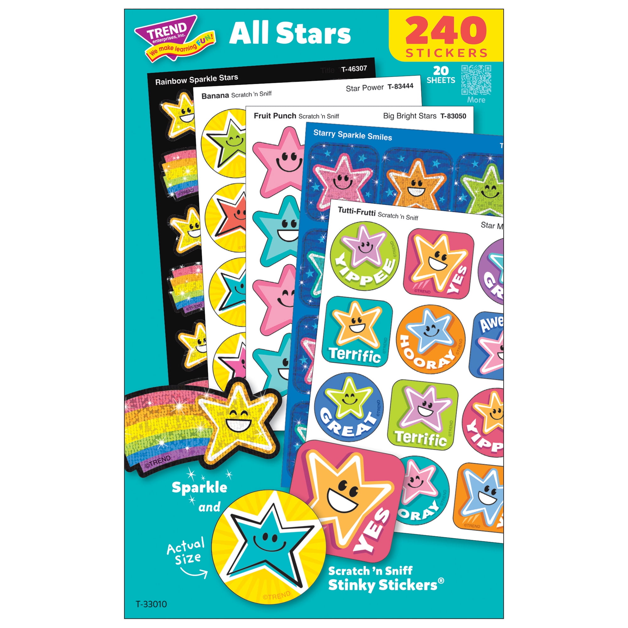 TREND: Scratch 'N Sniff: All Stars - 240ct Scented Stinky Stickers Variety Pack, 20 Sheets Of Colorful Star Encouragement & Celebration Stickers
