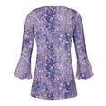 thumbnail image 5 of Womens 3/4 Sleeve Tops Casual Button V Neck Flower Print Shirt Blouse Tunic Tops, 5 of 5