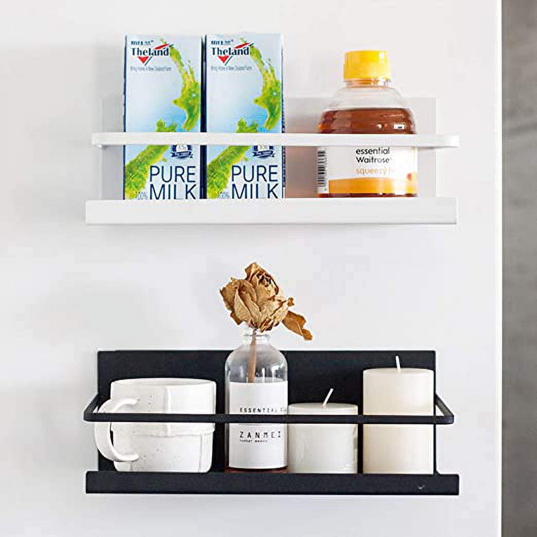 Nvzi Magnetic Storage Shelf Refrigerator Spice Rack Kitchen Organizer Single Tier Magnetic Fridge Spice Storage Basket, White