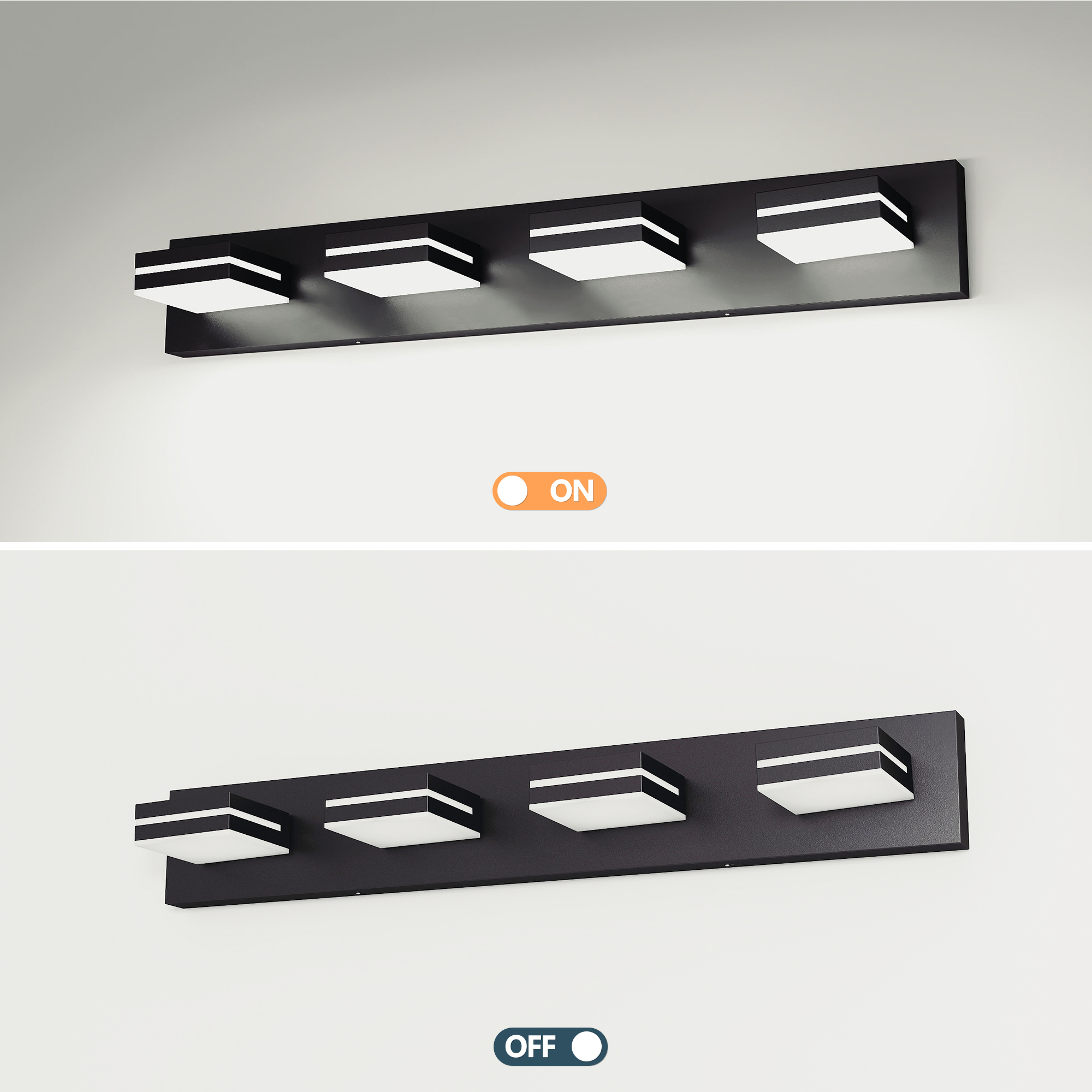 Leumius Modern 4-Light LED Vanity Light, Sleek Minimalist Design, Energy-Efficient, Easy to Install Wall Sconce for Mirror, Bathroom, Bedroom and Hallway Black