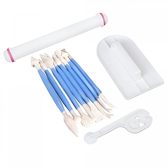ACDANC 11 Pcs Sugarcraft Fondant Smoother Cutter Embosser Baking Rolling Tool Kit Set