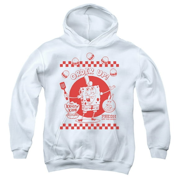 SpongeBob SquarePants Order Up! Youth Kids Boy/Girls Pull-Over Hoodie, White, Small