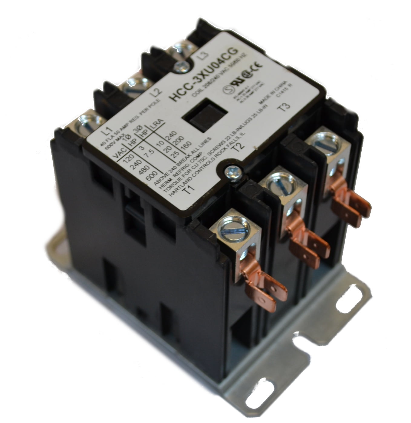 Hartland Controls Coil Contactor Relay 3 Pole 40FLA 50 Amp 240VAC