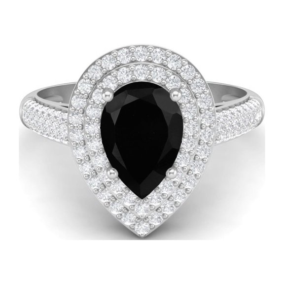 Mooneye 3.46 Ctw Black Spinel 925 Sterling Silver Pear Shape Halo Women Valentines Day Gift Ring
