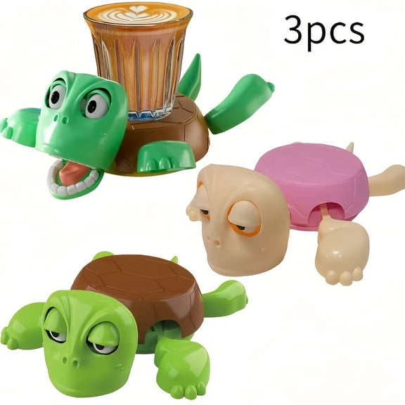SolTerra 3-Piece Funny Turtle Drink Coasters Set, Cute Novelty Cup Mats with Expressions for Home Decor, Table Protection & Holiday Gifts