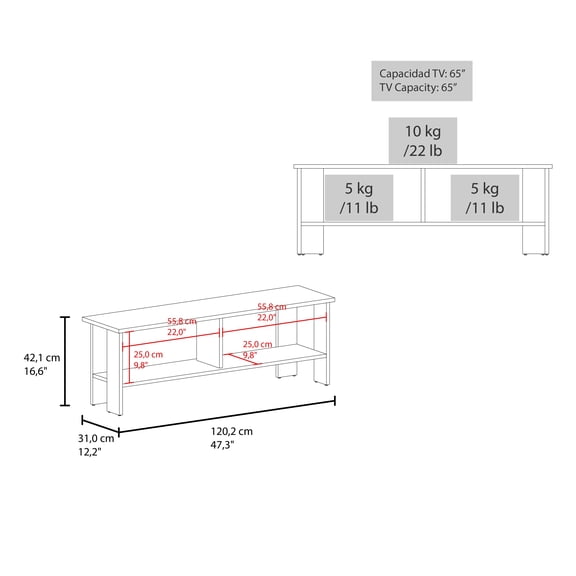 XIZE 47" TV Stand with 2 Shelves, Black Wengue