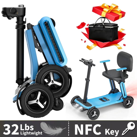 Paiseec 32 lbs Lightweight Foldable Mobility Scooter for Seniors & Adult, Airline Approved 4-Wheel Electric Scooter with Bag, NFC Unlock