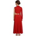 thumbnail image 4 of Hansber Kids Girls Full Length Patchwork Tights Metallic Jumpsuit Dress Praise Dance Outfit Worship Liturgical Dancewear Red 16, 4 of 7