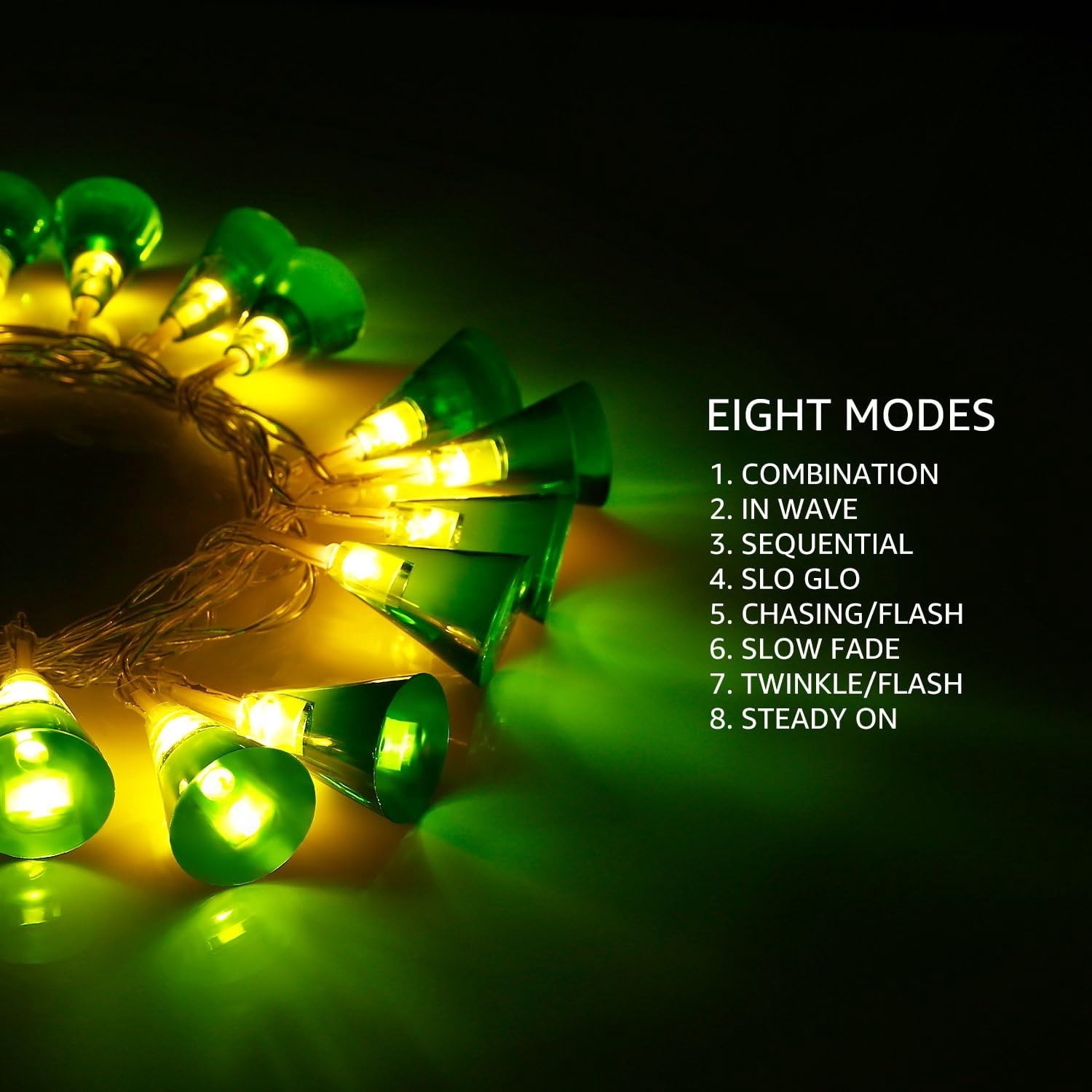 9.84ft 20 LED Krypton Green Conical LED String Lights, 8 Modes, Ambience Pro, Damp Location, Battery Powered