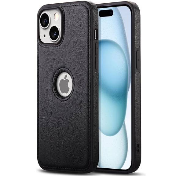 AIOVETEAB Compatible with iPhone 15 Plus Case Premium Leather TPU Hybrid Case Cover,Black