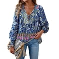 thumbnail image 1 of Blusa Informal con Cuello en V para Mujer, Holgada, Estampado Floral, de Larga, Playa. Marino L, 1 of 5