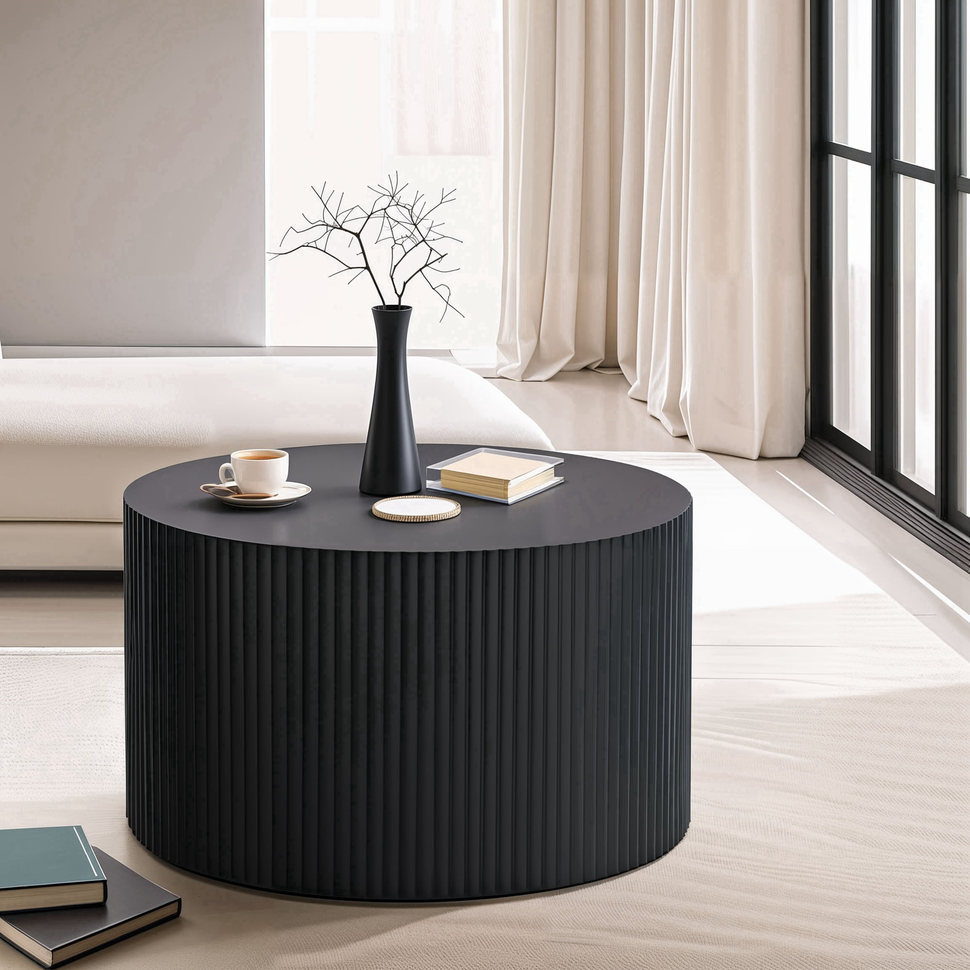 Dasun Storage Round Medium Density Fiberboard Coffee Table, Black-02