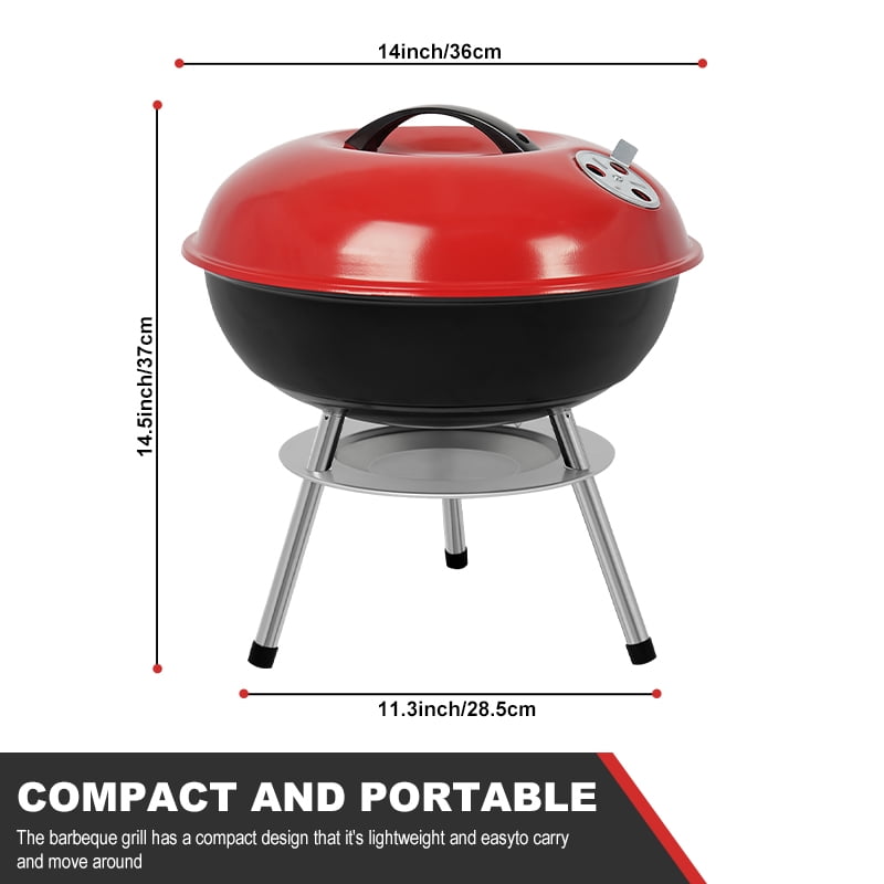 Waaoon-14 Inch Portable Charcoal Grills For Outdoor Camping & BBQ Picnic,Red