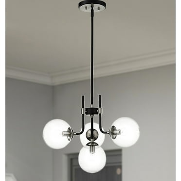 Warehouse of Tiffany Teresa Black Brushed Nickel 4-Light Globe Glass Shade Metal Chandelier