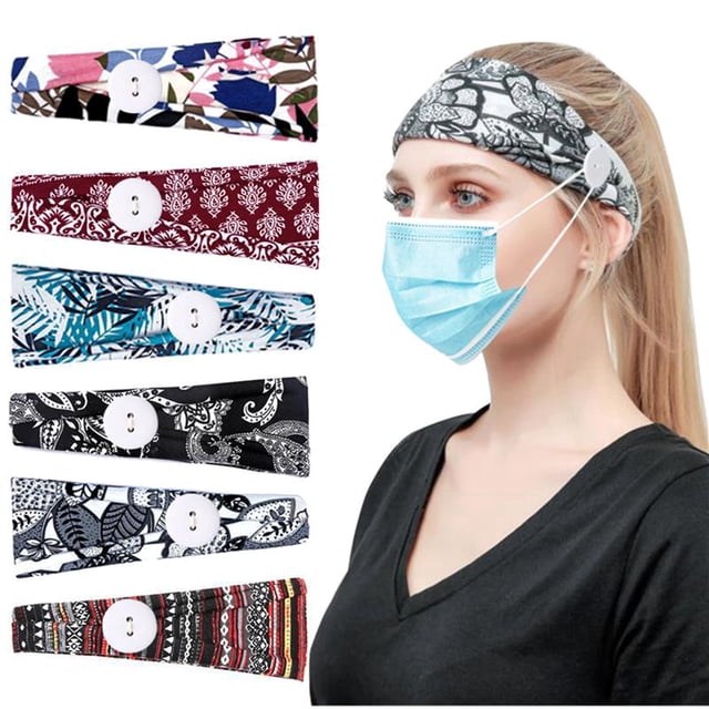 6PCS Women Sports Head Bands Cute Sweat Head Wraps Boho Hair Bands with Buttons