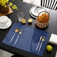 thumbnail image 3 of Vintage Navy Blue Placemats Set of 4, Farmhouse Retro Dark Solid Color Linen Texture Placemats for Dining Table, Place Mats for Kitchen Tabletop, Waterproof Wipeable Dining Table Mats Set, 3 of 9