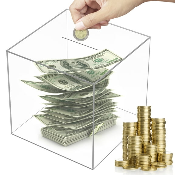 Austok 1Pc Piggy Bank For Adults Clear Acrylic Bank Reusable Acrylic Money Bank for Storing Coins & Bills for Boys Girls Kids Adult Gift