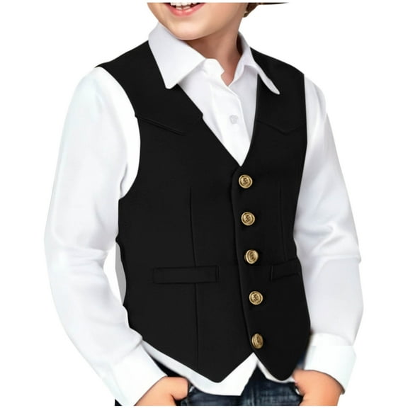 Wancir Retro Boys Western Vest Suede Cowboy Style Costume Vest Casual Waistcoat