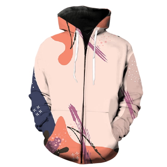 Sudadera con capucha y cremallera para hombre, diseño abstracto de hojas de plantas, estilo hip hop, ropa de calle de primavera, chaquetas de gran tamaño con capucha para adolescentes.