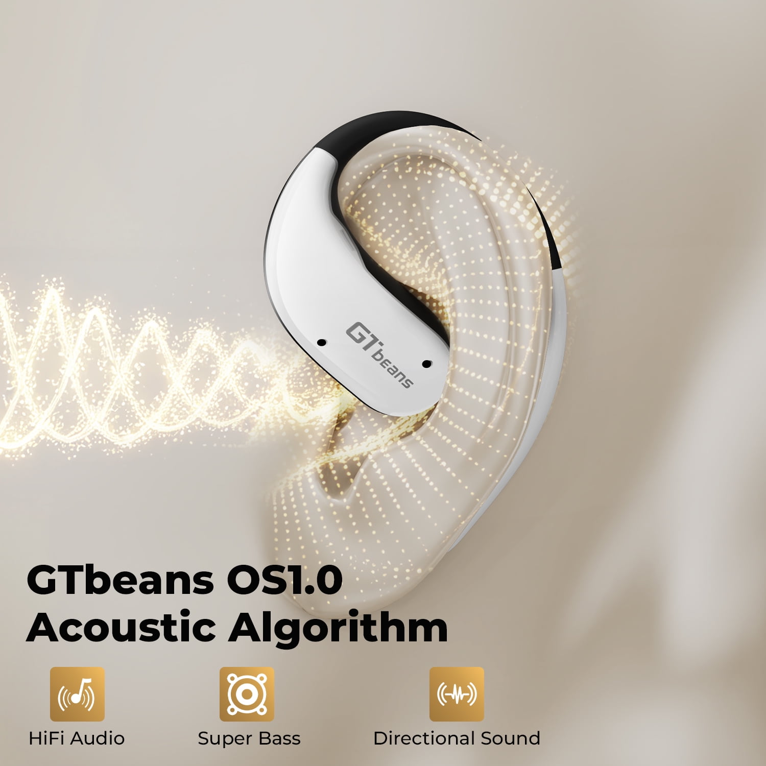 GTbeans E20 Open-Ear Earphones OWS Ear Hooks Wireless Bluetooth 6.0 Headphones IP55 Waterproof 56 Hrs Playtime 4 Mic Clear Call Sports Earbuds, White