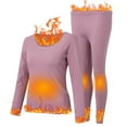 thumbnail image 4 of BKQCNKM Thermal Underwear for Women Two Piece Sets Christmas Gift for Women Crew Neck Fleece Lined Long Sleeve Thermal Pajama 2 Pices Pack Womens Underwear(2PC) Purple 2XL, 4 of 7