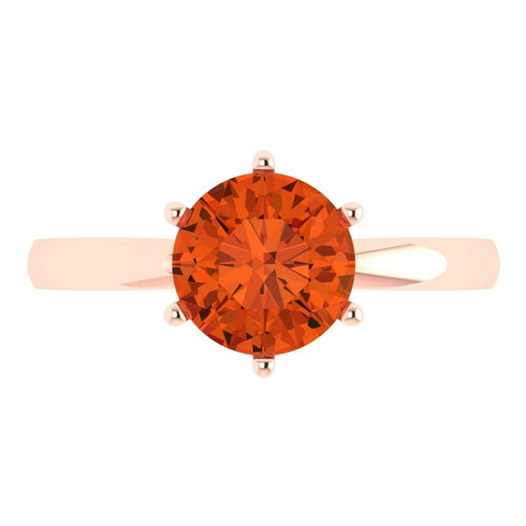 Clara Pucci 14K Rose Gold 2ct Red Solitaire Ring for Women